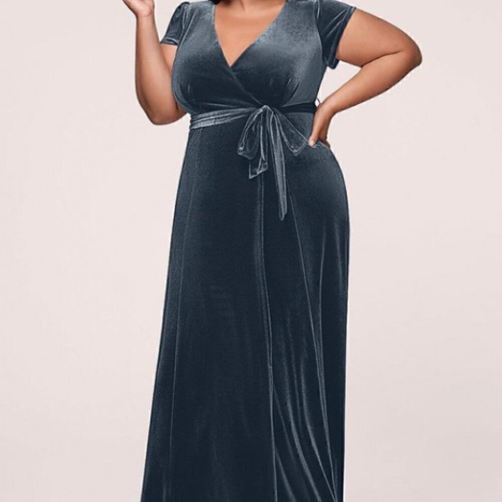 Blush Mark Dreaming of You French Blue Velvet Maxi Dress size 2X